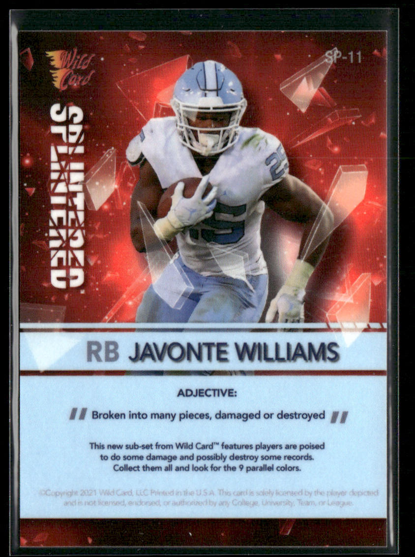 Javonte Williams 2021 Wild Card Alumination Splintered Red #SP-11 Tar Heels