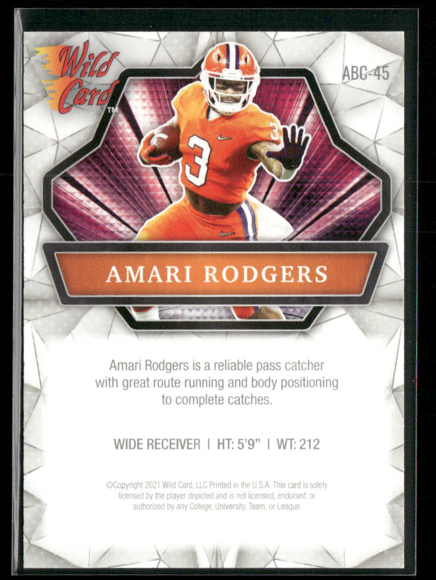Amari Rodgers 2021 Wild Card Alumination #ABC-45 Clemson Tigers