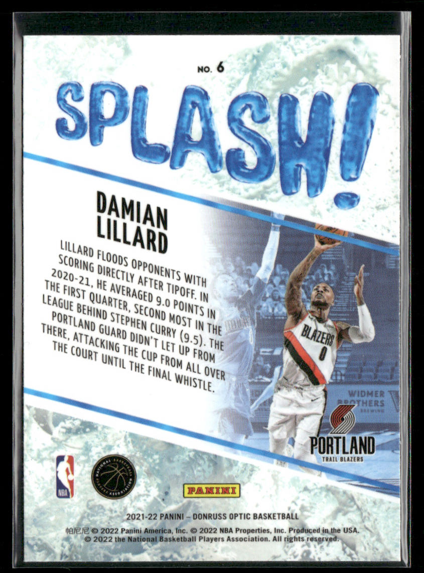Damian Lillard 2021-22 Donruss Optic Splash! #6 Portland Trail Blazers