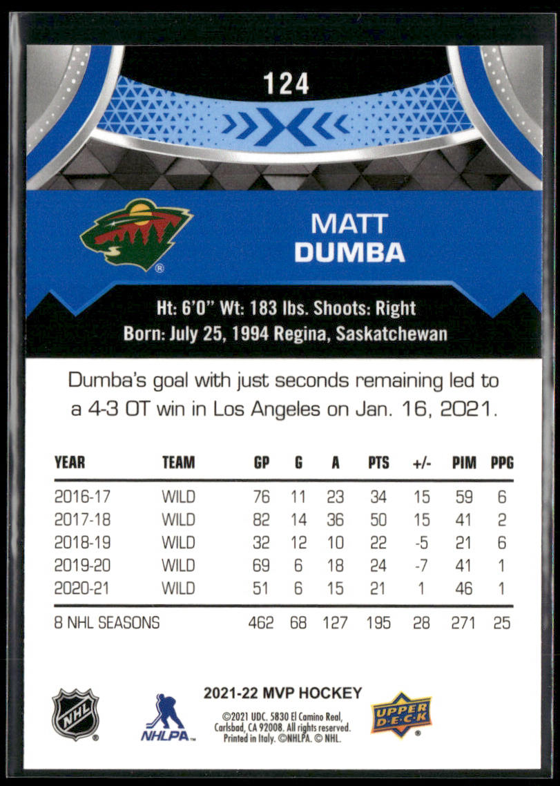 Matt Dumba 2021-22 Upper Deck MVP Blue #124 Minnesota Wild