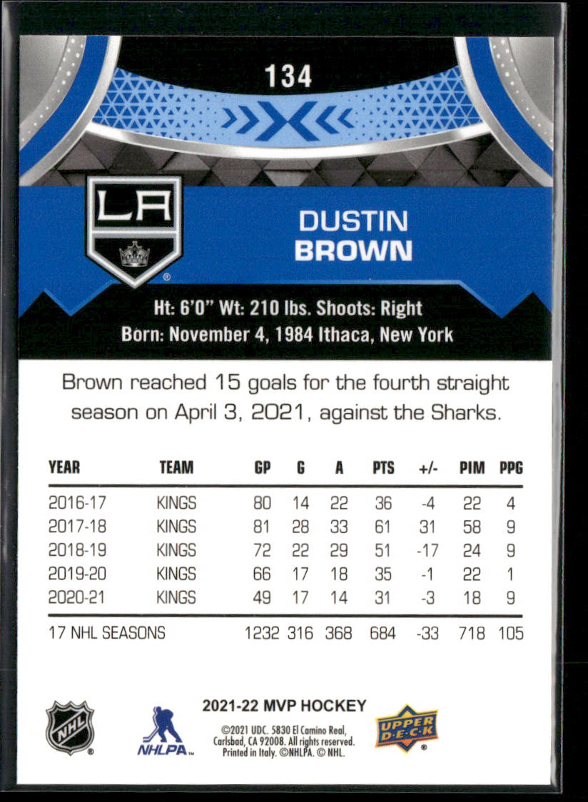 Dustin Brown 2021-22 Upper Deck MVP Blue #134 Los Angeles Kings