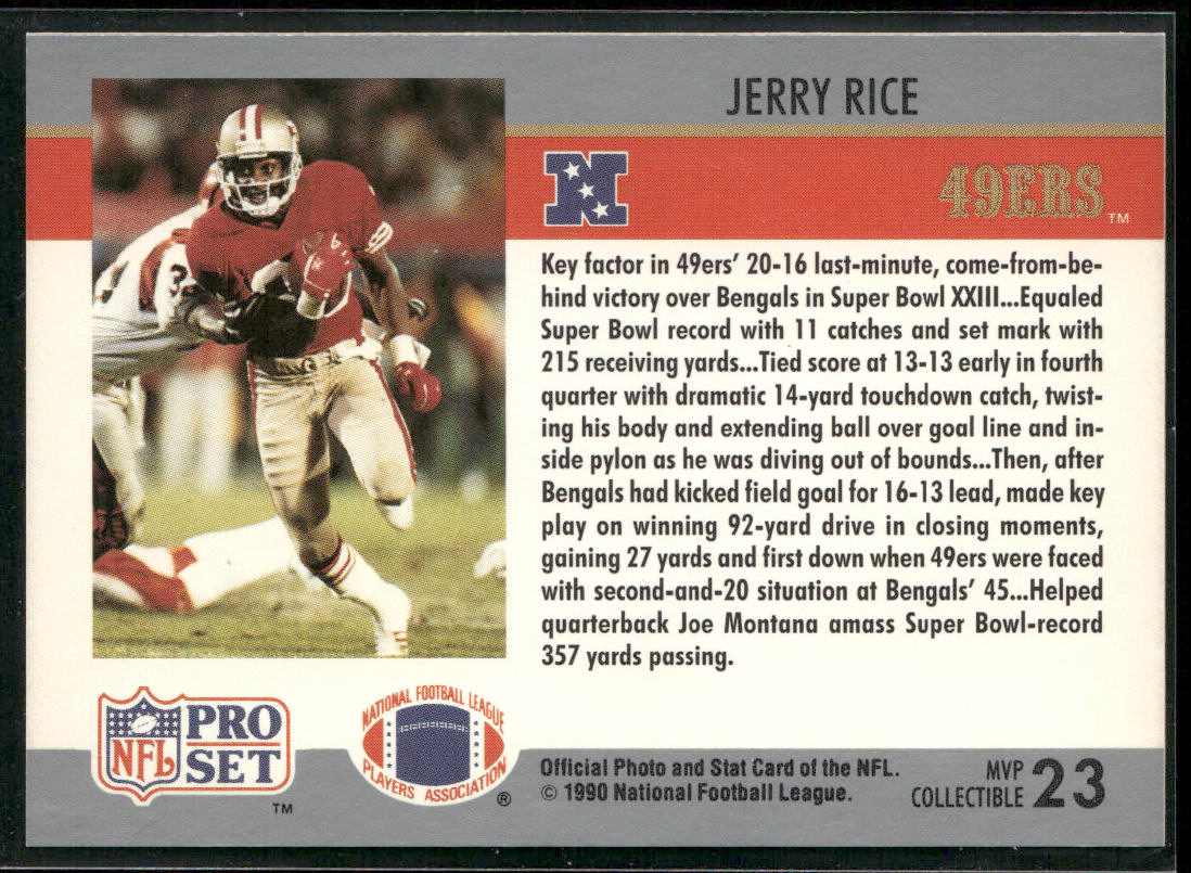 Jerry Rice 1990 Pro Set Super Bowl MVP Collectibles #23 San Francisco 49ers