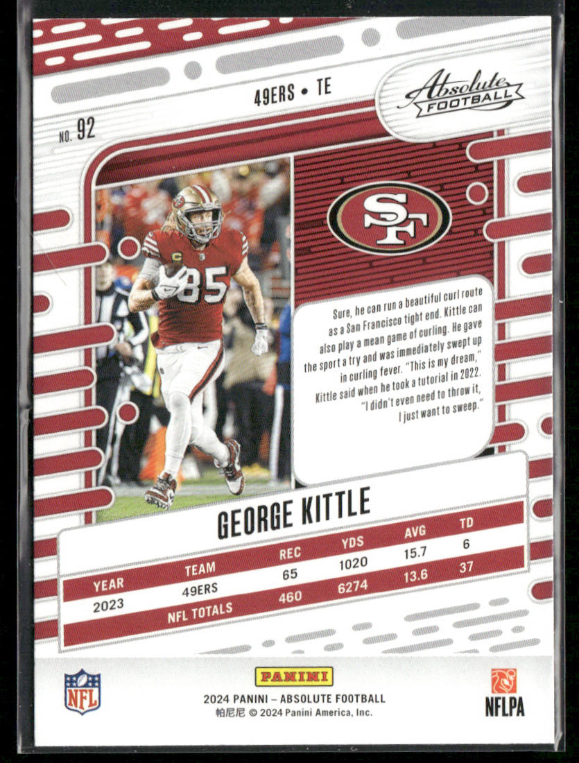 George Kittle 2024 Panini Absolute Red and Blue #92 San Francisco 49ers