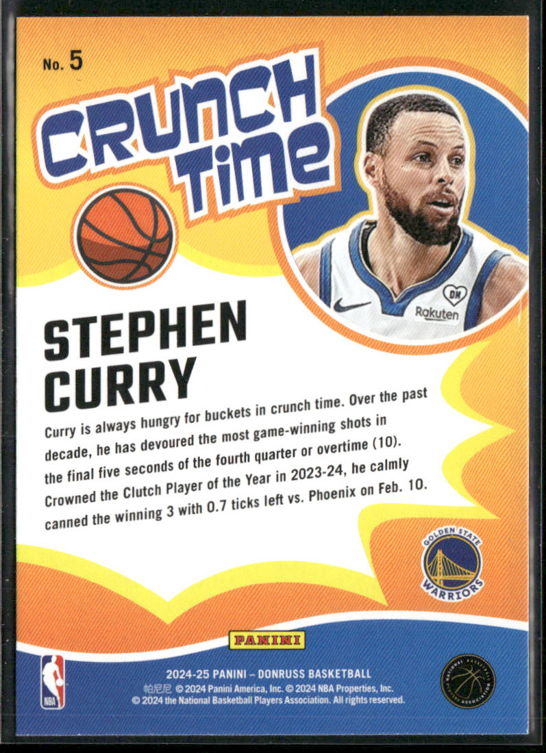 Stephen Curry 2024-25 Donruss Crunch Time #5 Golden State Warriors