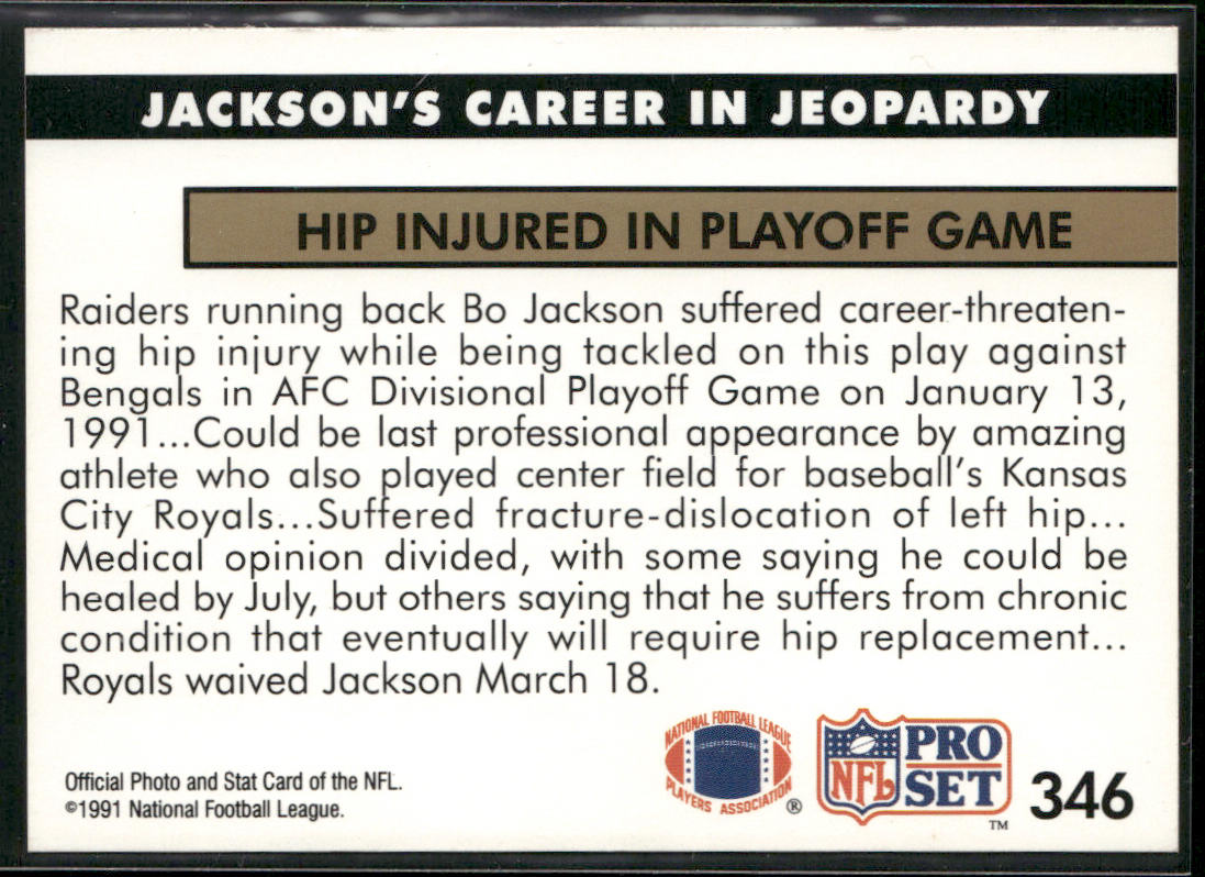 Jackson's Career in Jeopardy 1991 Pro Set #346 Los Angeles Raiders back