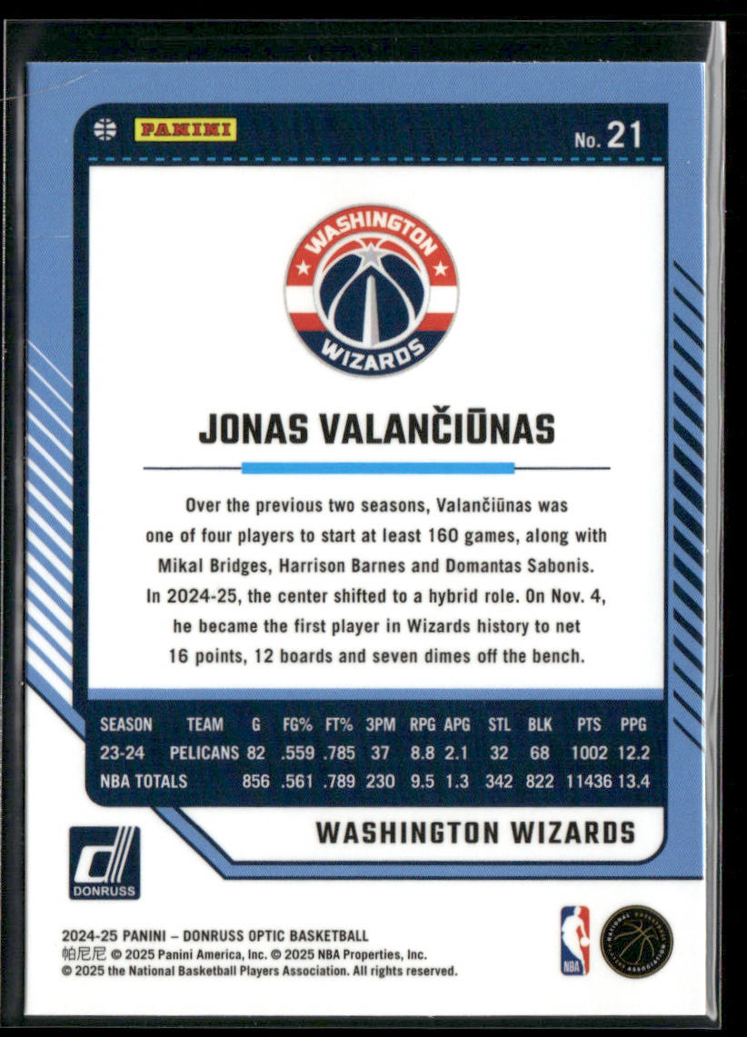 Jonas Valanciunas 2024-25 Donruss Optic #21 Washington Wizards