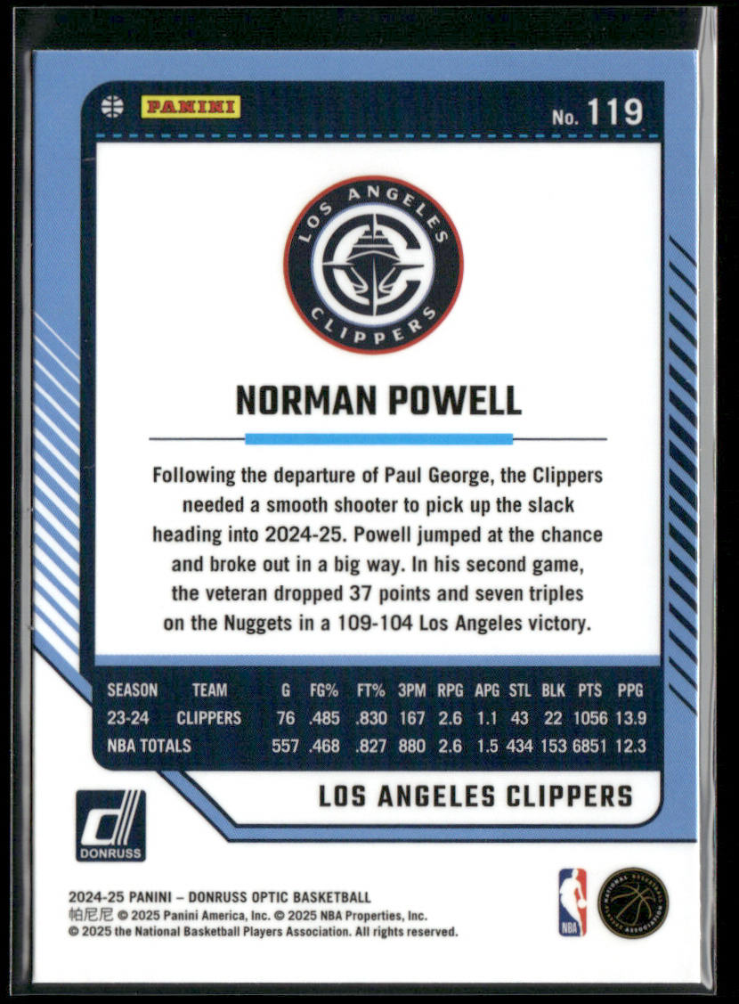 Norman Powell 2024-25 Donruss Optic #119 Los Angeles Clippers