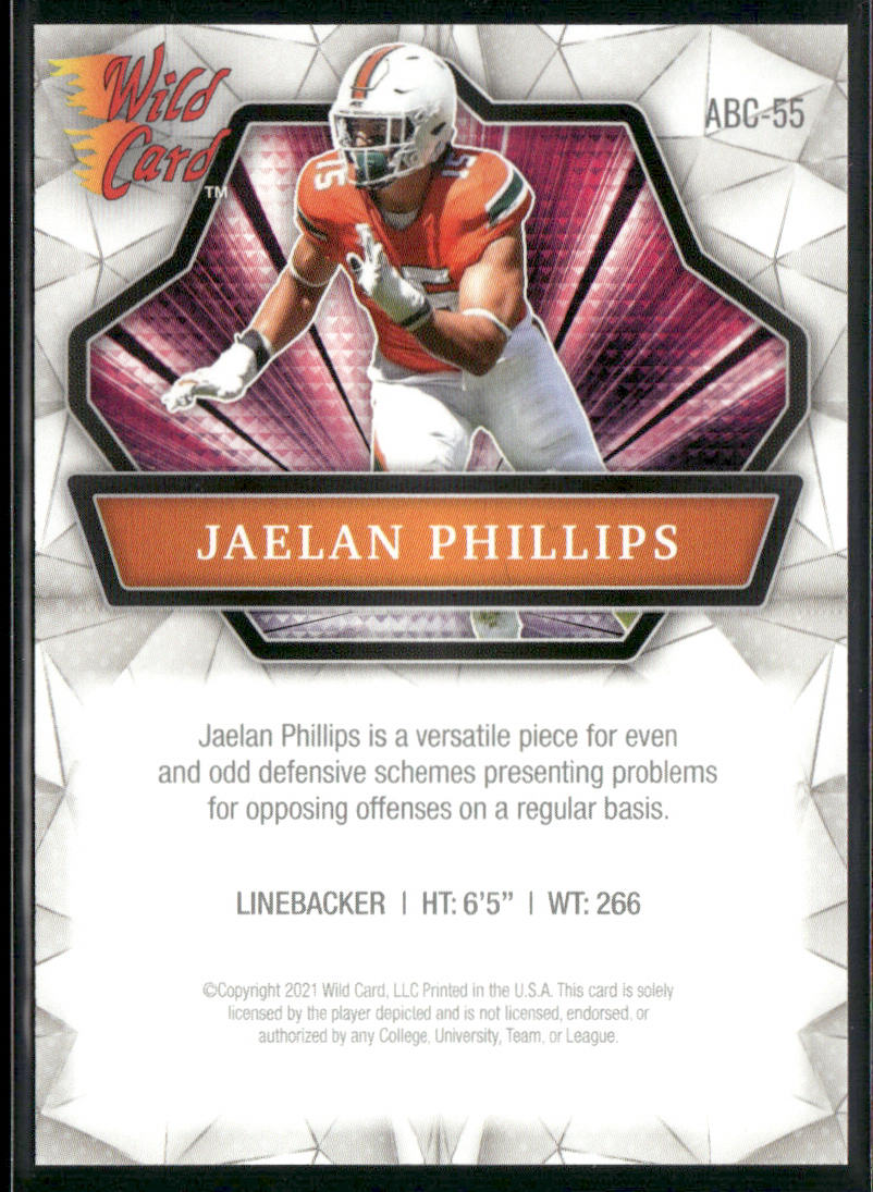 Jaelan Phillips 2021 Wild Card Alumination Silver #ABC-55 Miami Hurricanes