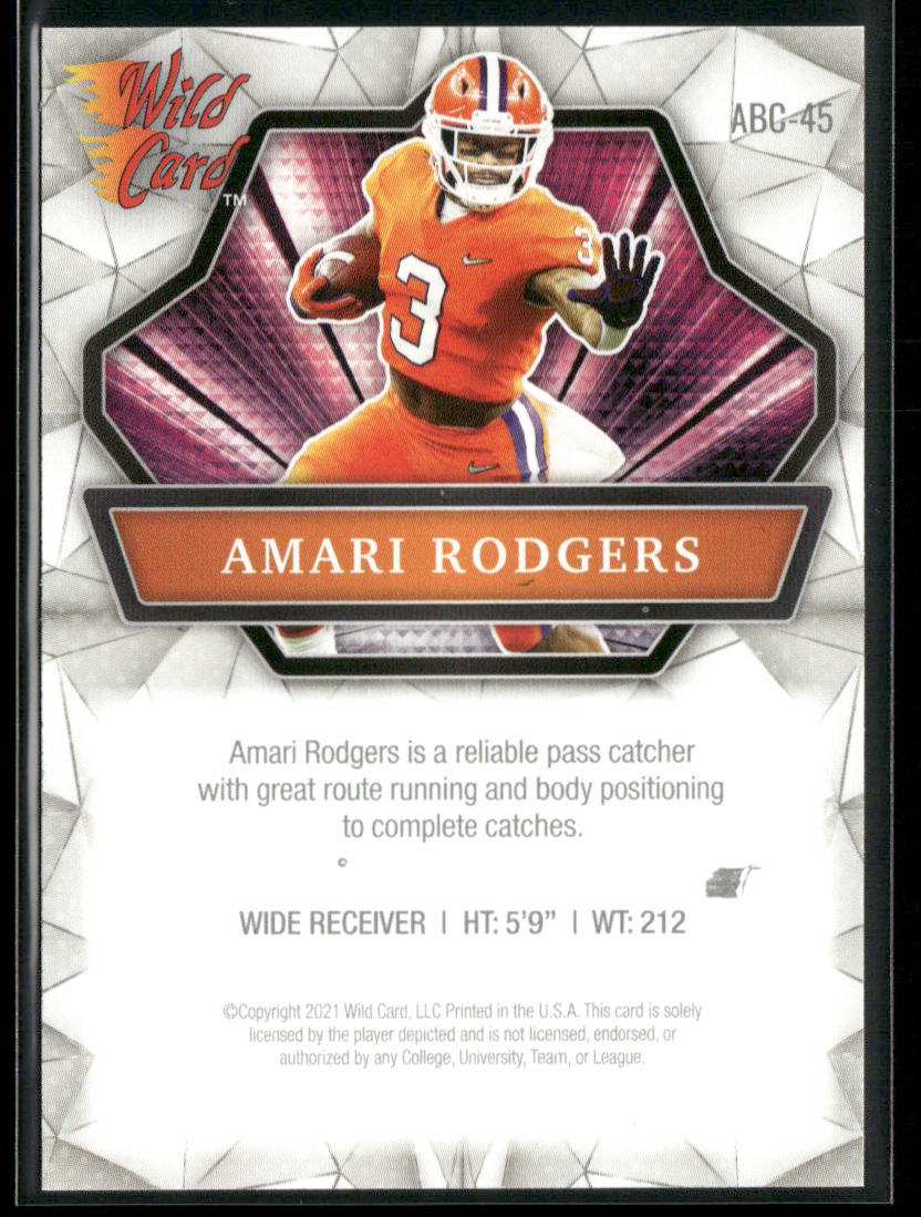 Amari Rodgers 2021 Wild Card Alumination #ABC-45 Clemson Tigers back