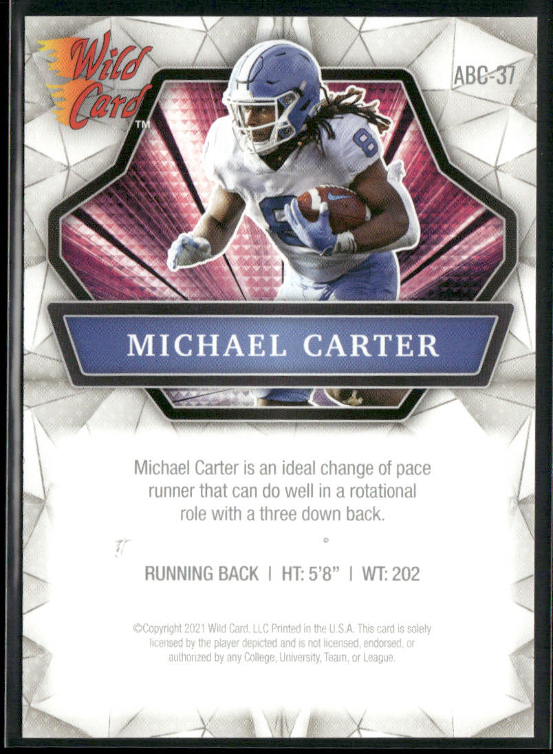 Michael Carter 2021 Wild Card Alumination #ABC-37 RC North Carolina Tar Heels back