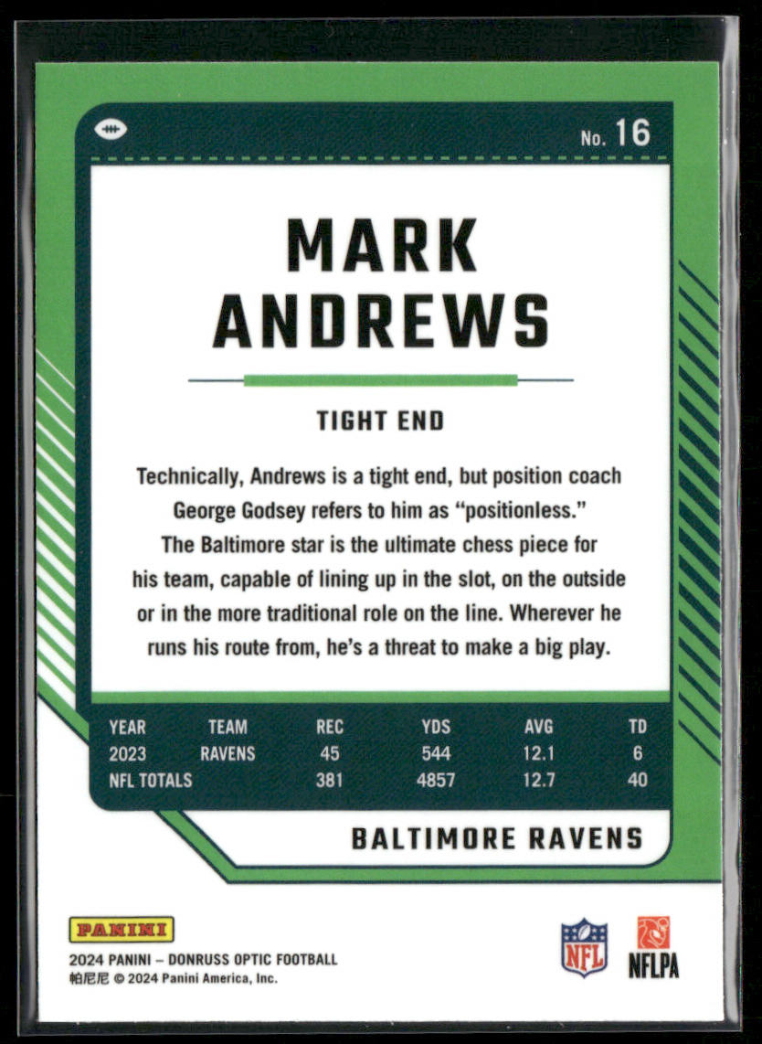 Mark Andrews 2024 Donruss Optic #16 Baltimore Ravens