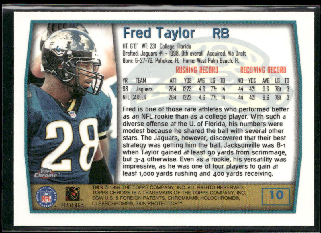 Fred Taylor 1999 Topps Chrome #10 Jacksonville Jaguars