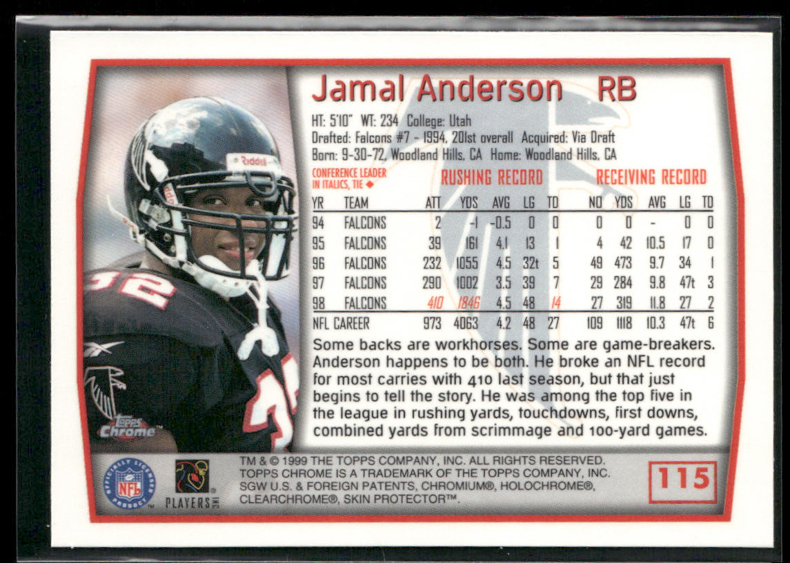 Jamal Anderson 1999 Topps Chrome #115 Atlanta Falcons