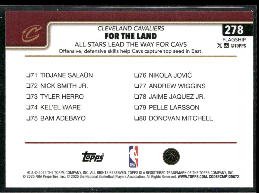 For The Land: All-Stars Lead The Way For Cavs 2025-26 Topps #278 Cavaliers back