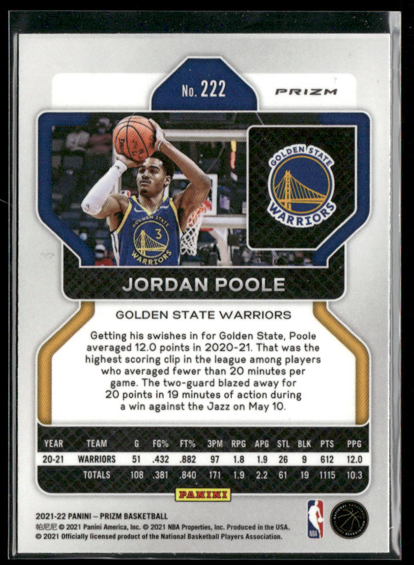 Jordan Poole 2021-22 Panini Prizm Green Wave #222 Golden State Warriors