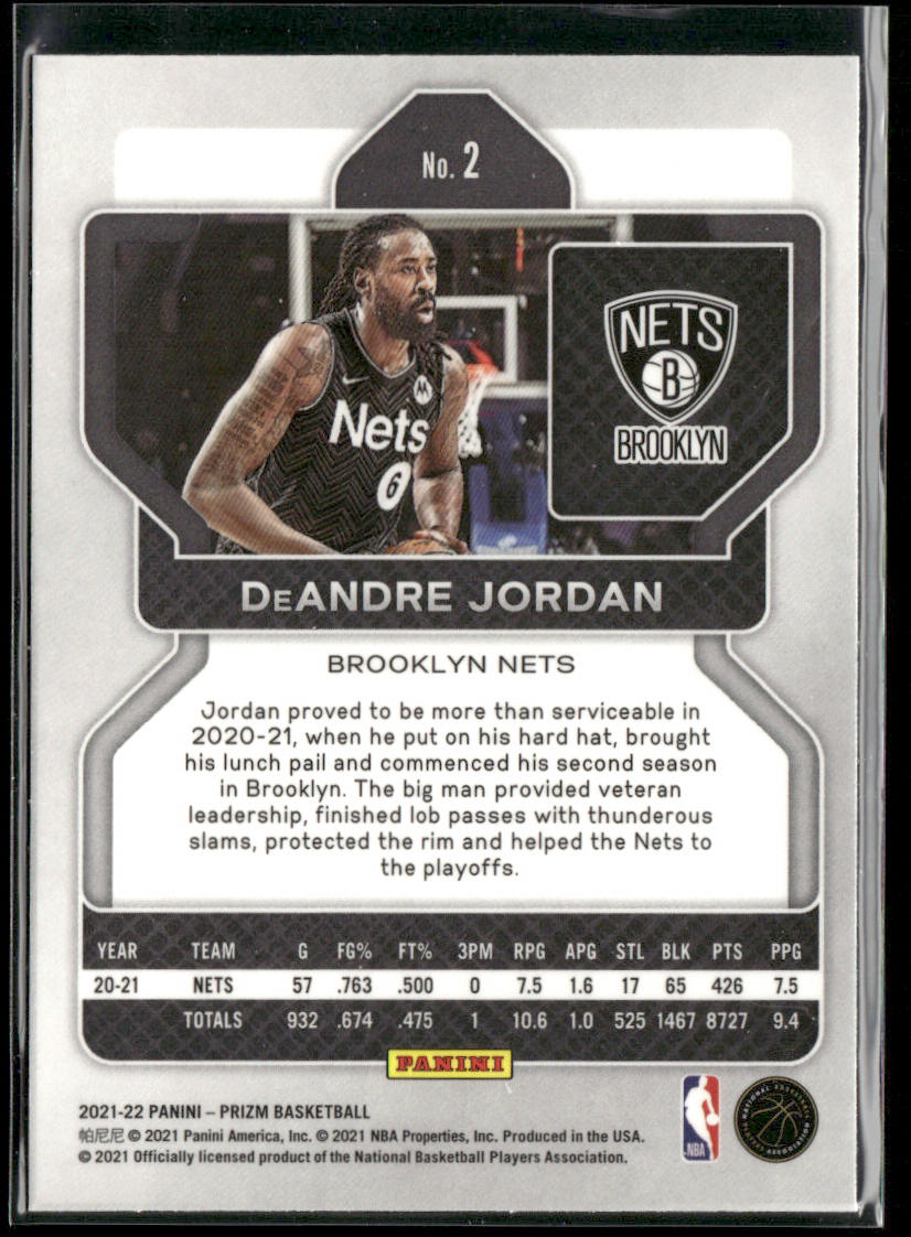 DeAndre Jordan 2021-22 Panini Prizm #2 Brooklyn Nets back
