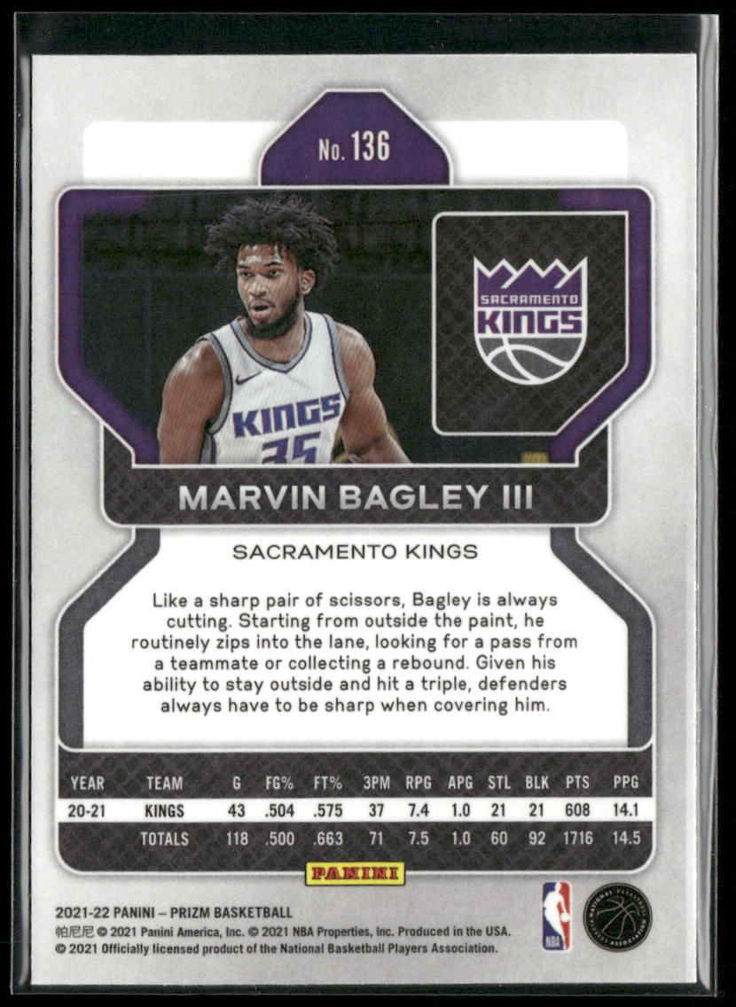 Marvin Bagley III 2021-22 Panini Prizm #136 Sacramento Kings