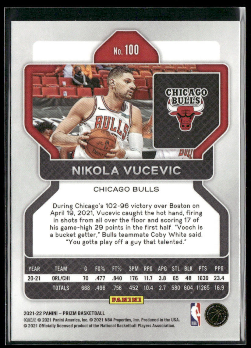 Nikola Vucevic 2021-22 Panini Prizm #100 Chicago Bulls