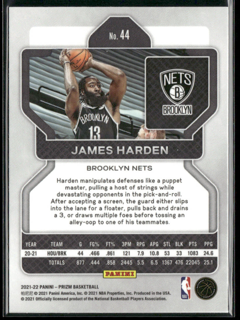 James Harden 2021-22 Panini Prizm #44 Brooklyn Nets