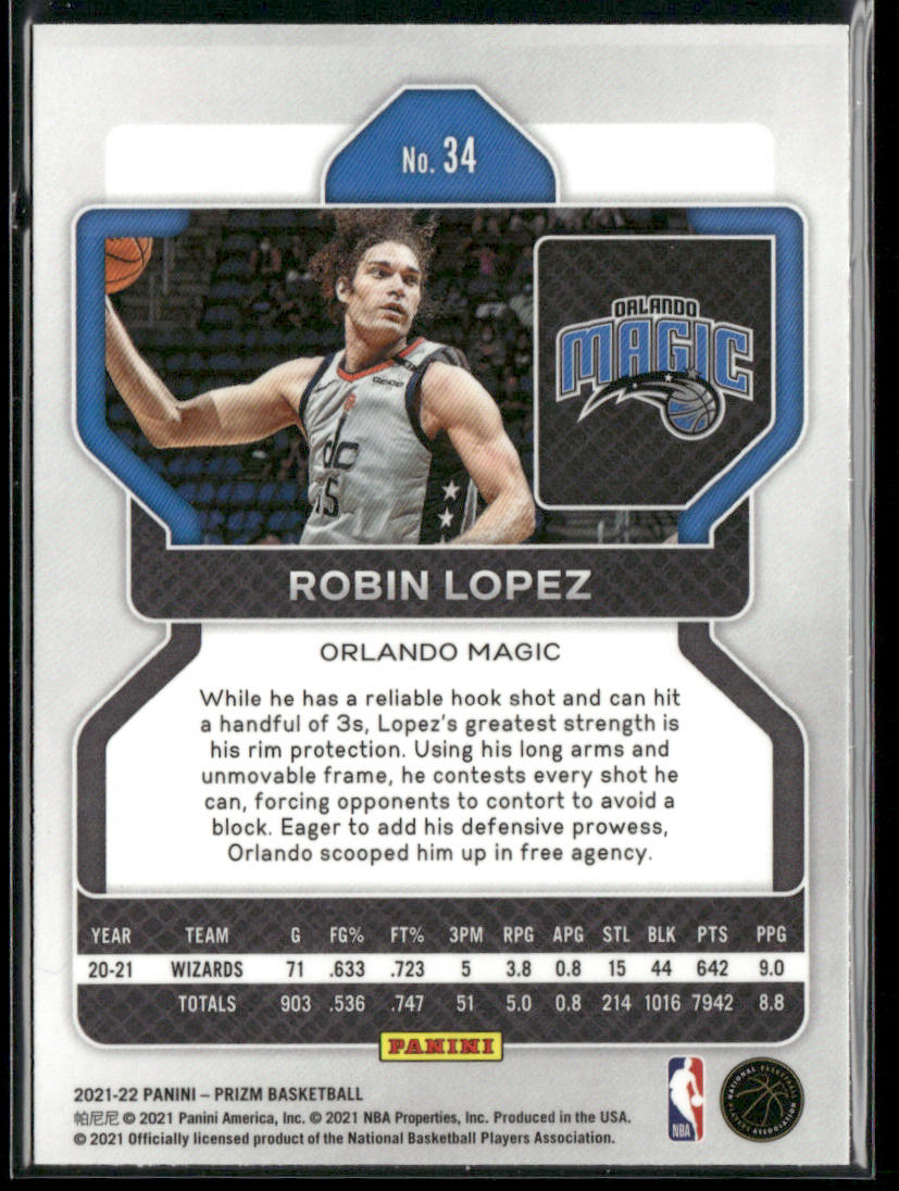 Robin Lopez 2021-22 Panini Prizm #34 Orlando Magic