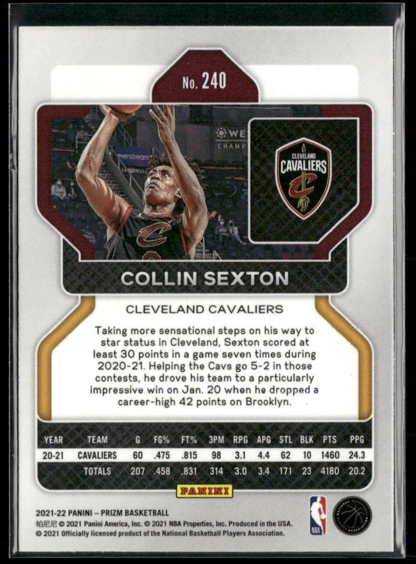 Collin Sexton 2021-22 Panini Prizm #240 Cleveland Cavaliers back