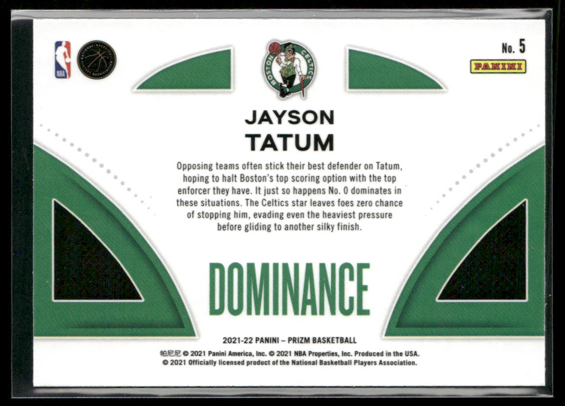 Jayson Tatum 2021-22 Panini Prizm Dominance #5 Boston Celtics