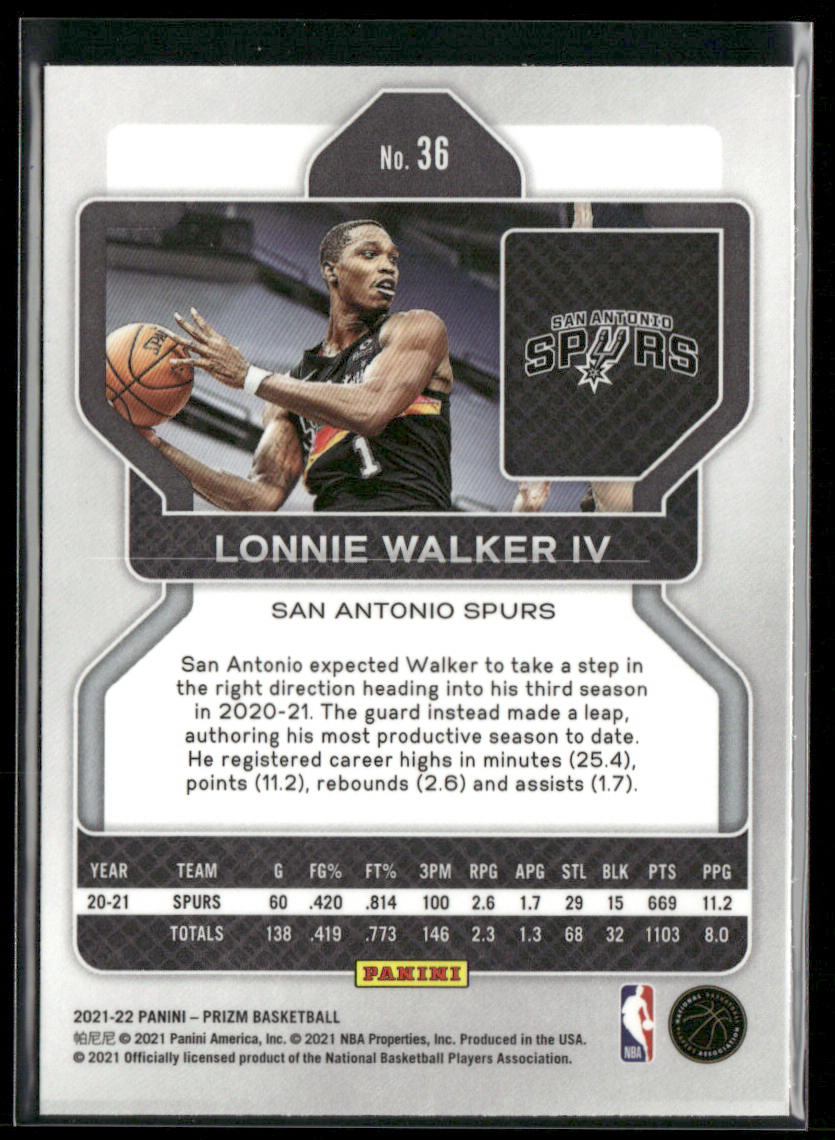 Lonnie Walker IV 2021-22 Panini Prizm #36 San Antonio Spurs