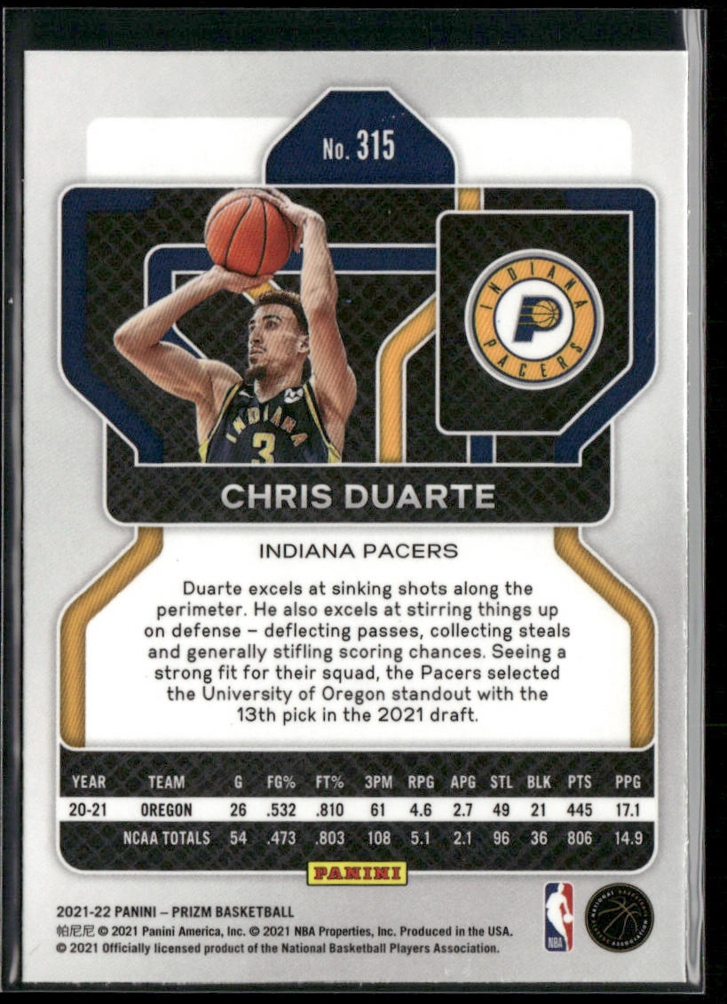 Chris Duarte 2021-22 Panini Prizm #315 RC Indiana Pacers