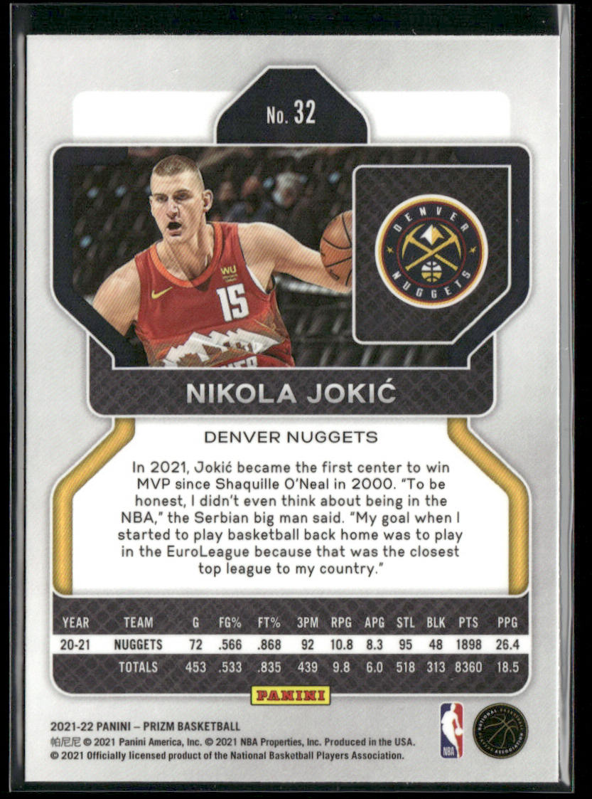 Nikola Jokic 2021-22 Panini Prizm #32 Denver Nuggets