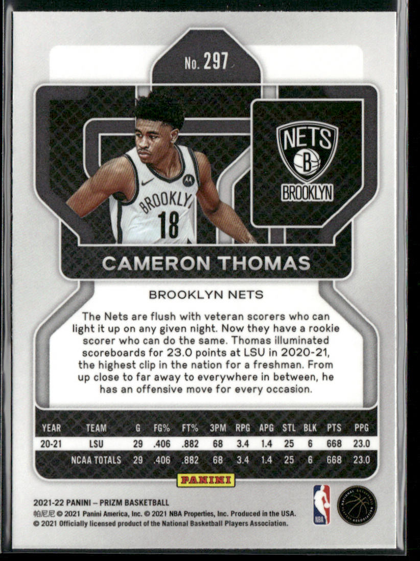 Cameron Thomas 2021-22 Panini Prizm #297 RC Brooklyn Nets