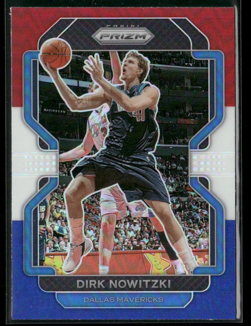 Dirk Nowitzki 2021-22 Panini Prizm Red White and Blue #289 Dallas Mavericks