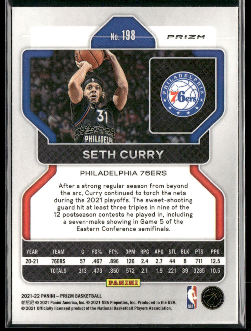 Seth Curry 2021-22 Panini Prizm Red White and Blue #198 Philadelphia 76ers