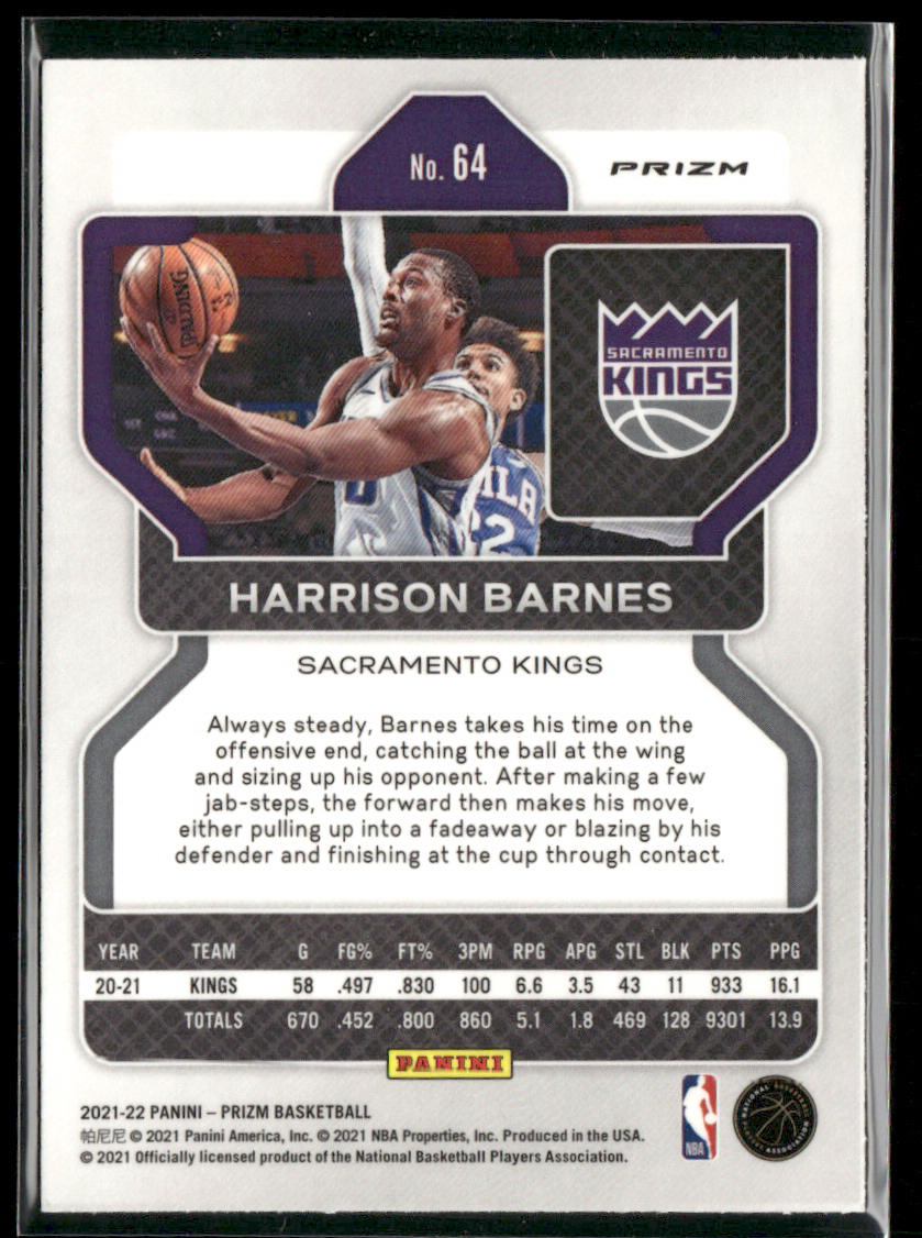 Harrison Barnes 2021-22 Panini Prizm Red White and Blue #64 Sacramento Kings