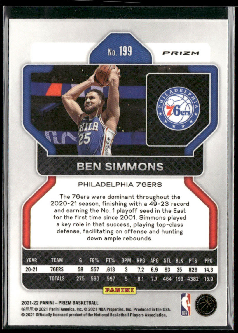 Ben Simmons 2021-22 Panini Prizm Red White and Blue #199 Philadelphia 76ers