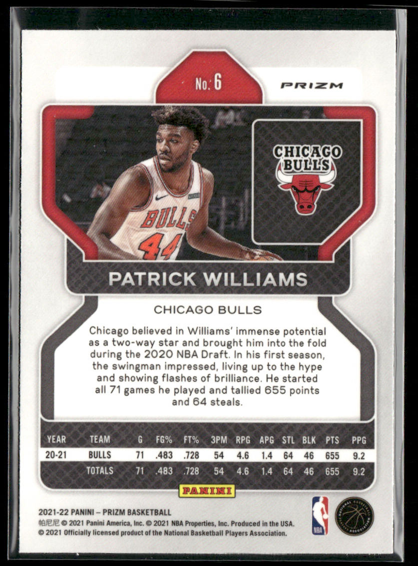 Patrick Williams 2021-22 Panini Prizm Red White and Blue #6 Chicago Bulls