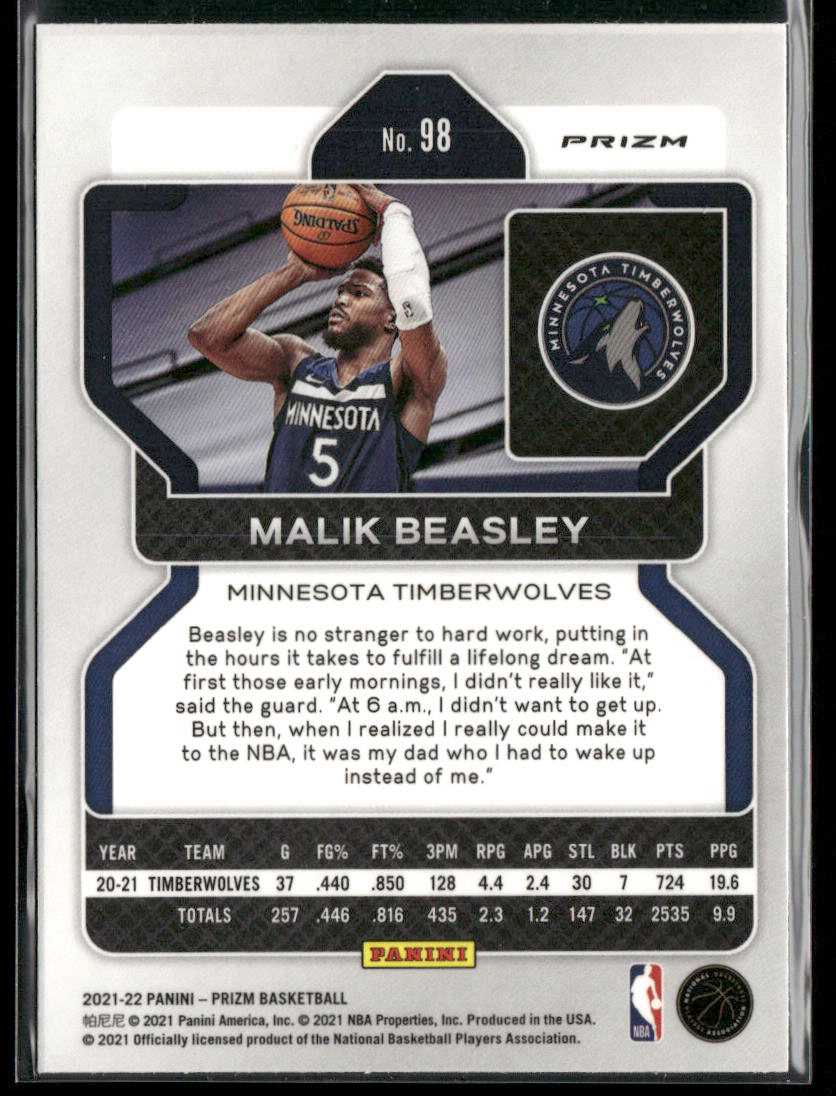 Malik Beasley 2021-22 Panini Prizm Red White and Blue #98 Minnesota Timberwolves
