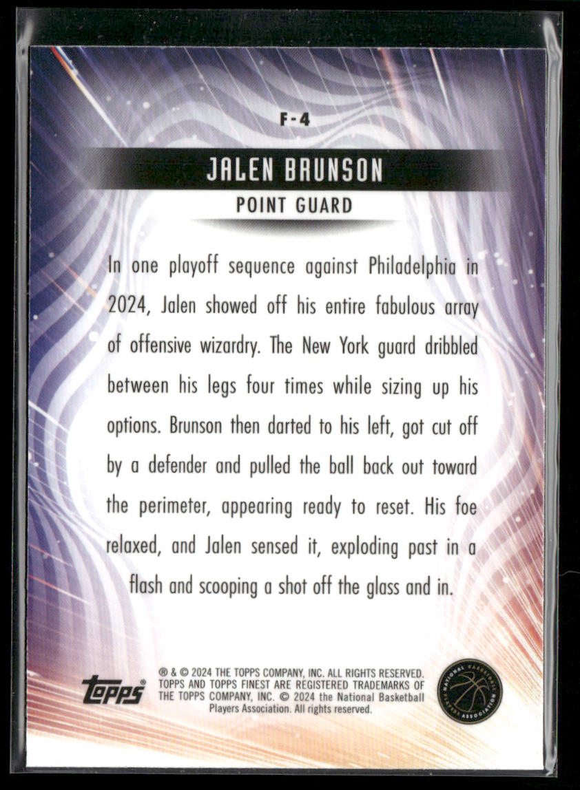 Jalen Brunson 2023-24 Finest Finishers Purple Checkerboard Refractors #F-4 SN
