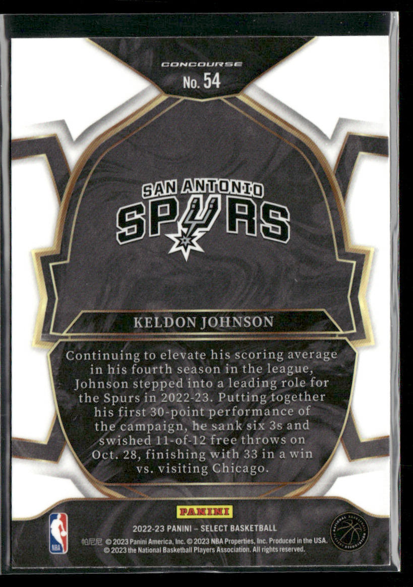 Keldon Johnson 2022-23 Panini Select #54 San Antonio Spurs