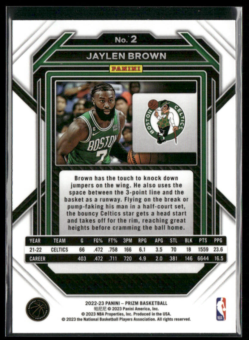 Jaylen Brown 2022-23 Panini Prizm #2 Boston Celtics