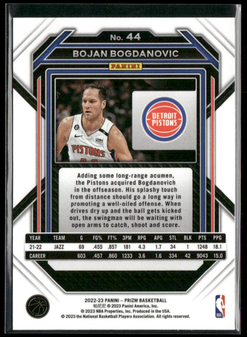 Bojan Bogdanovic 2022-23 Panini Prizm #44 Detroit Pistons