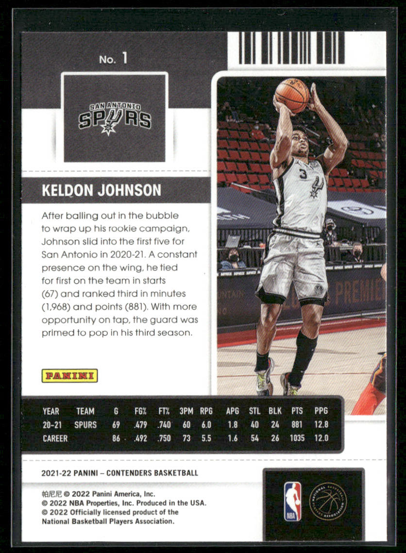 Keldon Johnson 2021-22 Panini Contenders #1 San Antonio Spurs