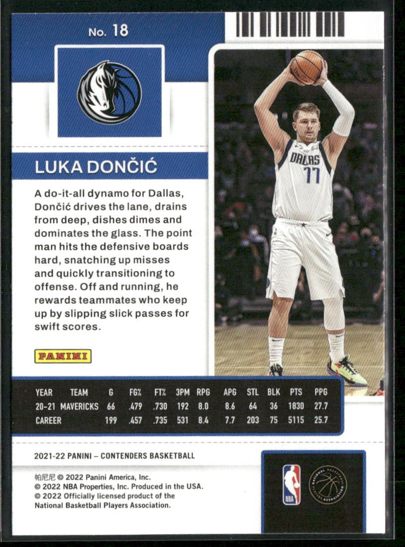 Luka Doncic 2021-22 Panini Contenders #18 Dallas Mavericks