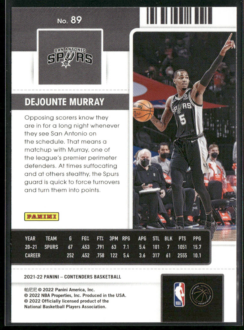 Dejounte Murray 2021-22 Panini Contenders #89 San Antonio Spurs