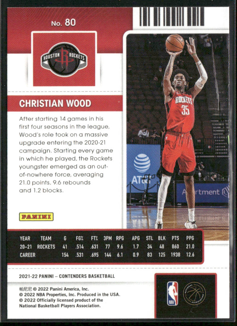 Christian Wood 2021-22 Panini Contenders #80 Houston Rockets