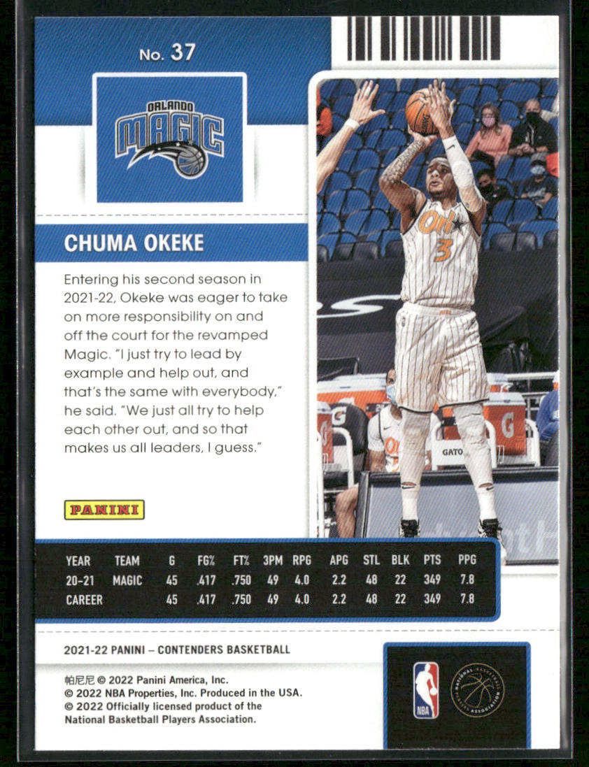 Chuma Okeke 2021-22 Panini Contenders #37 Orlando Magic