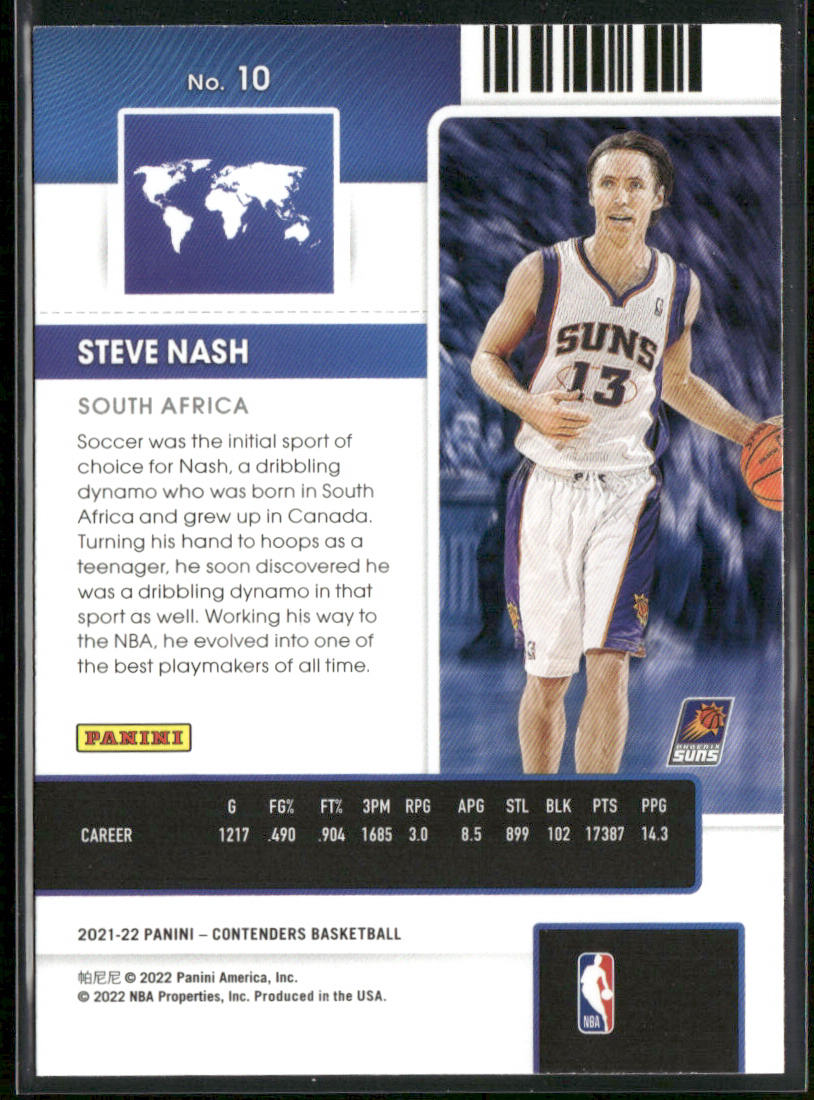 Steve Nash 2021-22 Panini Contenders International Ticket #10 Phoenix Suns