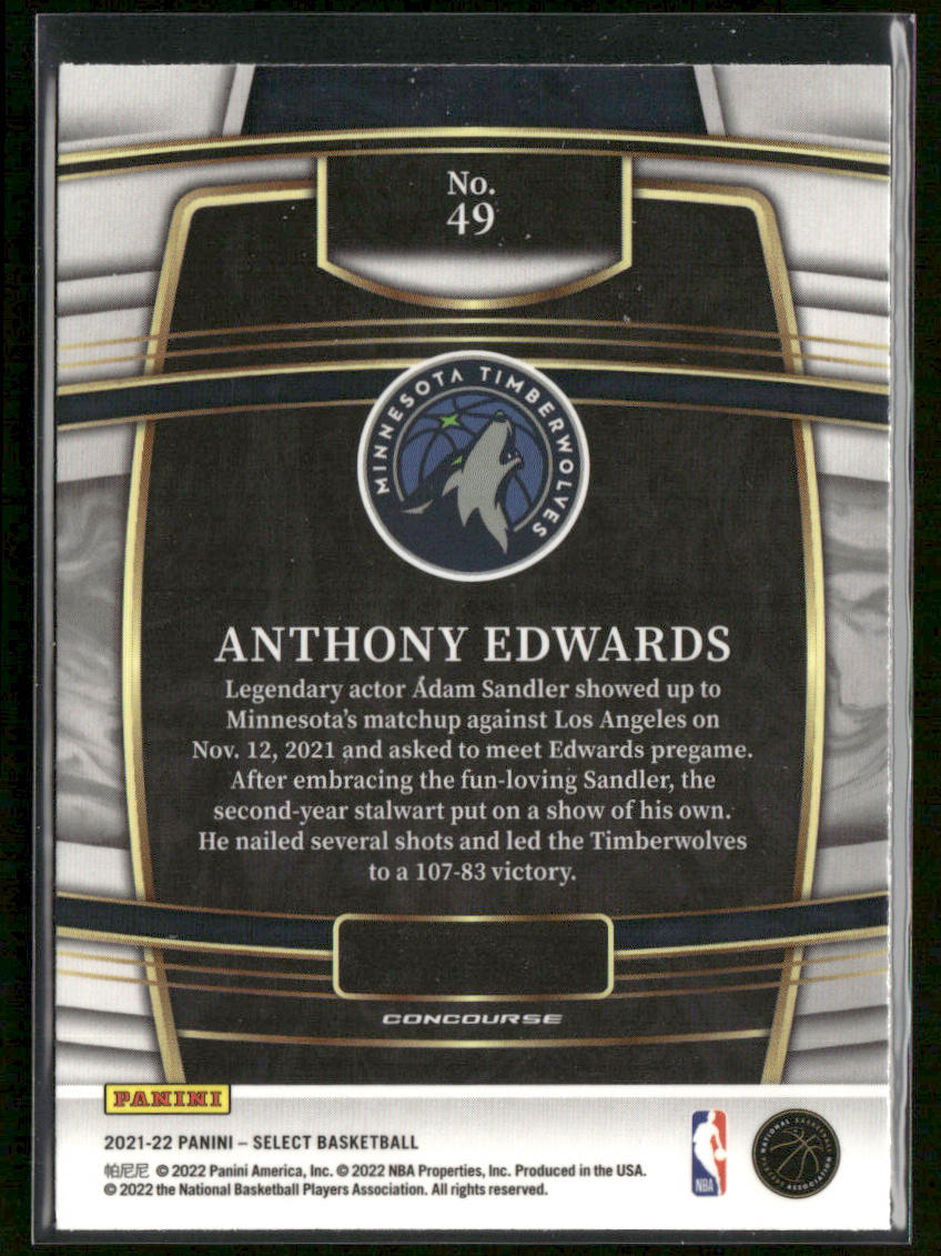 Anthony Edwards 2021-22 Panini Select Blue (Retail Base) #49 Timberwolves