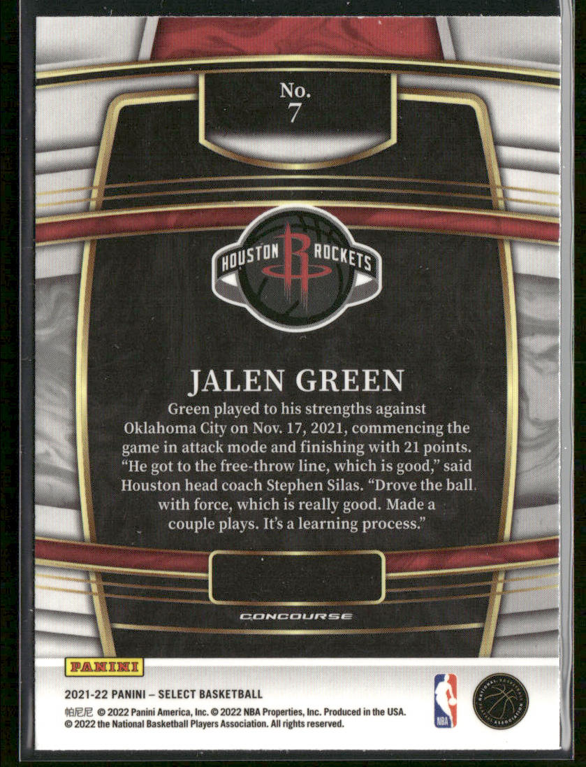 Jalen Green 2021-22 Panini Select Blue (Retail Base) #7 RC Houston Rockets