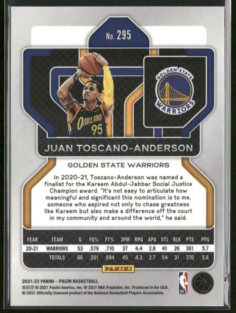 Juan Toscano-Anderson 2021-22 Panini Prizm #295 RC Golden State Warriors