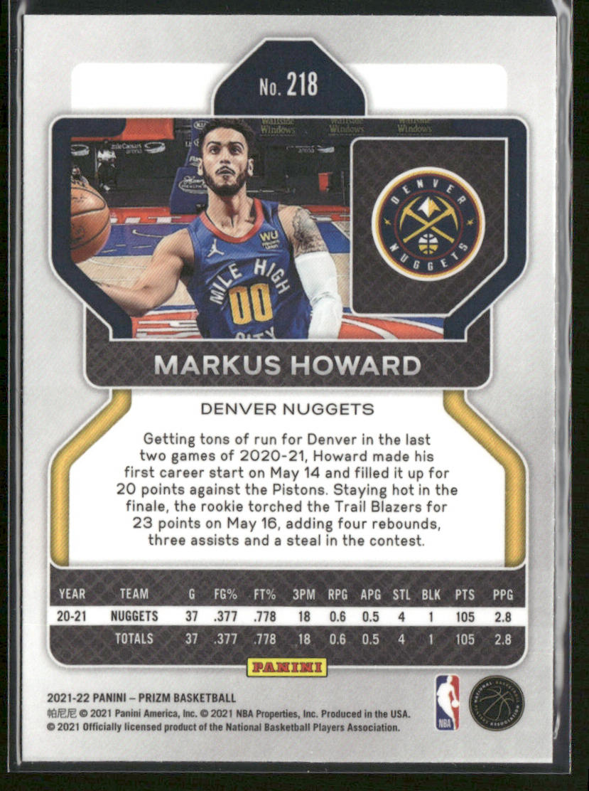 Markus Howard 2021-22 Panini Prizm #218 Denver Nuggets
